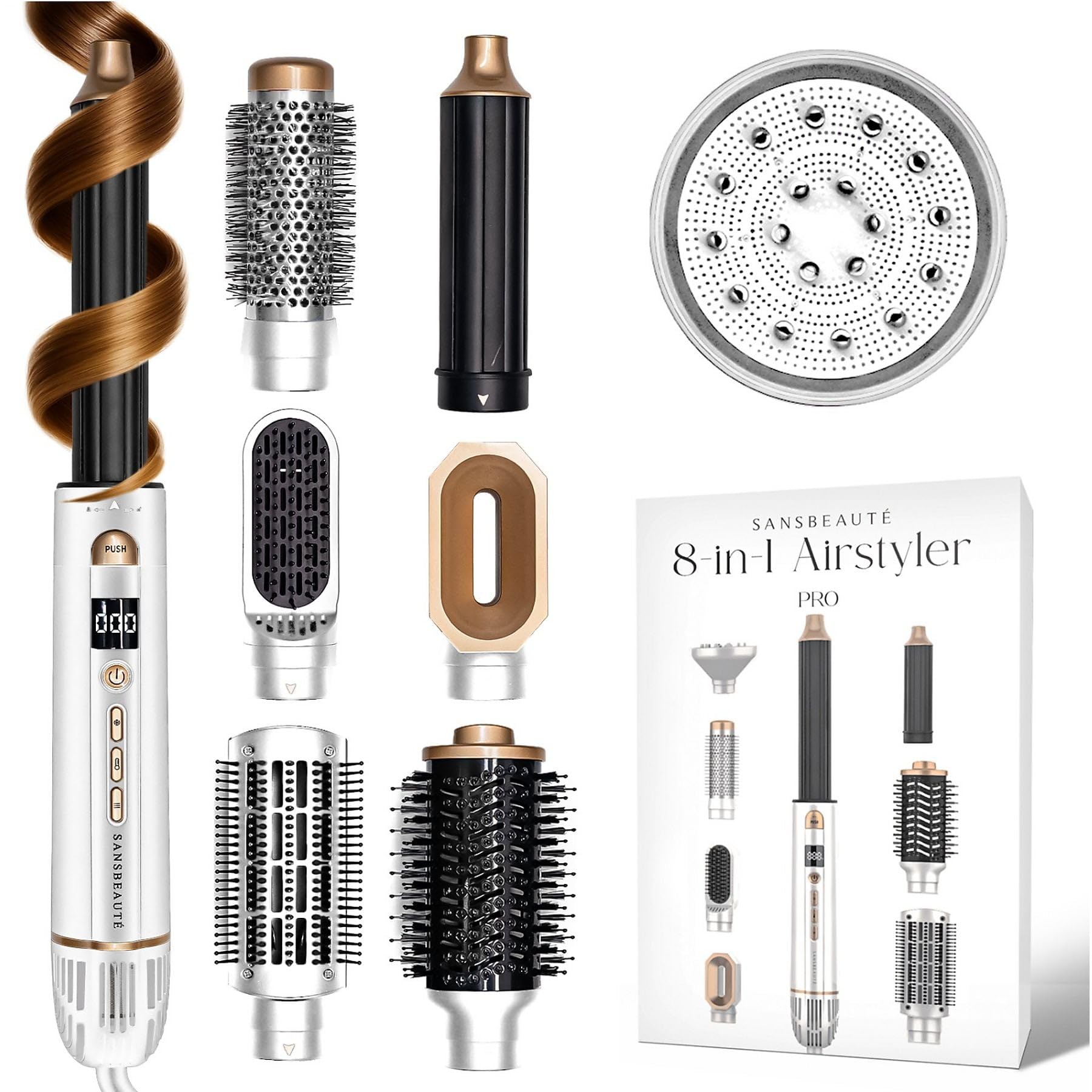 8-in-1 Airstyler Multistyler Weiß (MK-327E) – Föhn, Lockenstab & Glättbürste in einem, Coanda-Effekt, 110.000 RPM Motor, Ionentechnologie, 8 Aufsätze inkl. Diffusor, für alle Haartypen