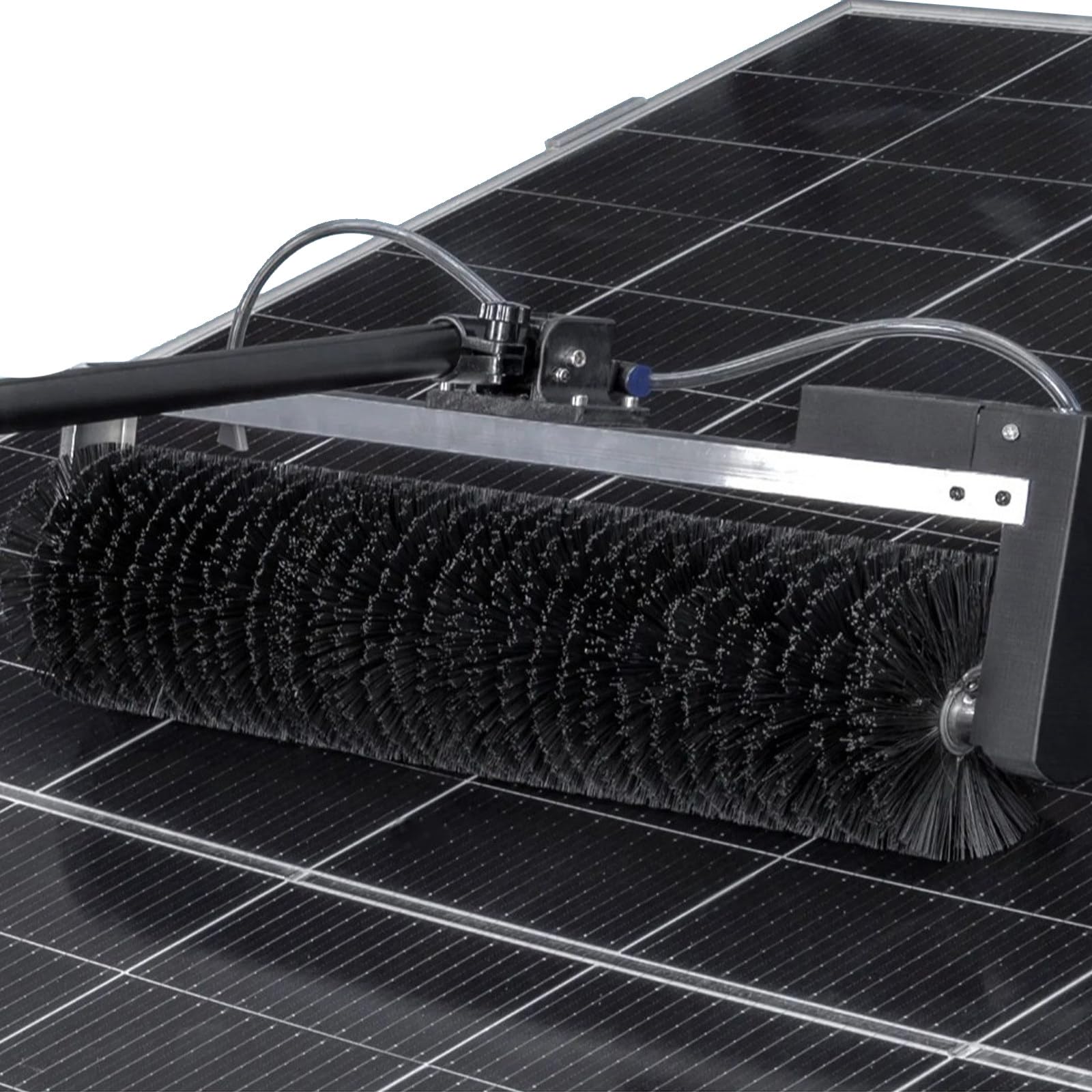 3.5/5.5/7.5M Solar Panel Cleaning Kit, 180° Automatic Rotary Brush with Aluminum Telescopic Extension Pole, Water Fed for Roof Panels, Windows & Siding 5.5m/18ft