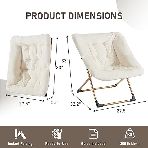 Miniatura 3 de Comfy - Silla tipo platillo de gran tamaño, silla de lectura de piel sintética suave para adultos, marco de metal XL estable y almohadilla