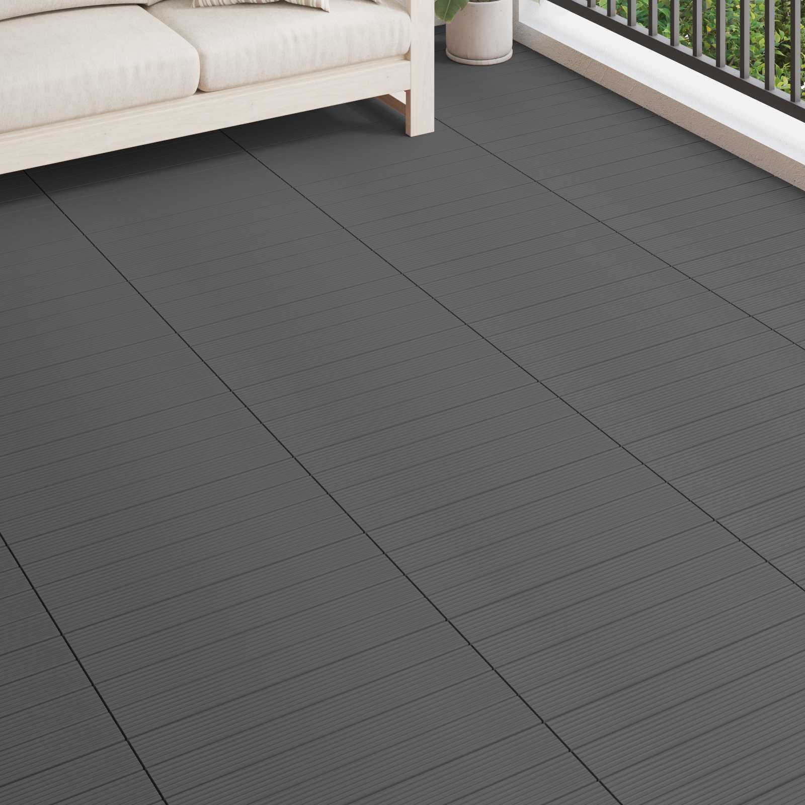 Terrassenfliesen WPC, 6 Stück, grau, 60 x 30 cm | Ineinandergreifendes Design, glatte Oberfläche, einfache Pflege mit feuchtem Tuch, natürliche Holzoptik