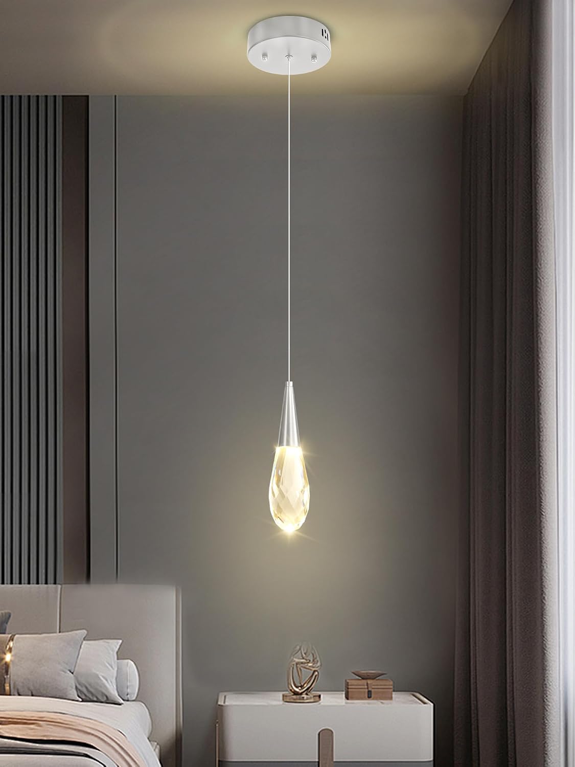 Pendant Light Kitchen Islan 1-Light Silver Small Chandelier Modern Crystal Pendant Light Fixture for Dining Room, Living Room,Bedroom, Foyer