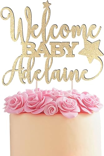 Decoración personalizada para pastel de bebé, decoración de pastel de baby shower, decoración de pastel de bebé con purpurina dorada, decoración