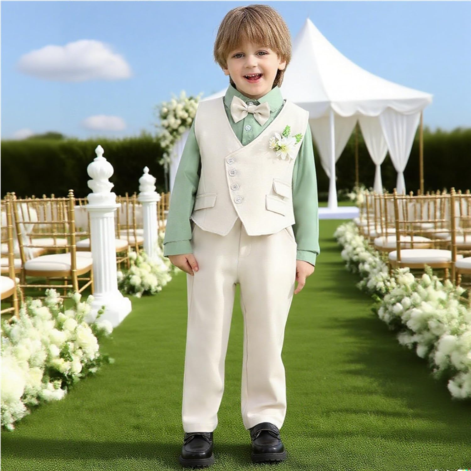 Baby Suits for Boys Formal Gentleman Wedding Christmas Outfits Dress Shirt Suspender Pants Bowtie Vest Corsage 18M-5T - Image 2