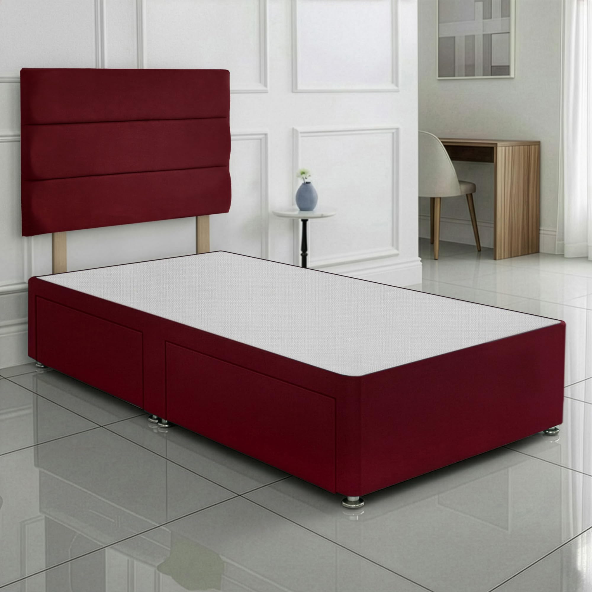 SANA SLEEP Single Bed with 2 Drawers - 3FT (mulberry Fabric) - Stylish Divan Set for Comfortable Living - Durable Frame for Cosy Bedrooms - Luxurious Bed for Modern Homes - Storage Solution.