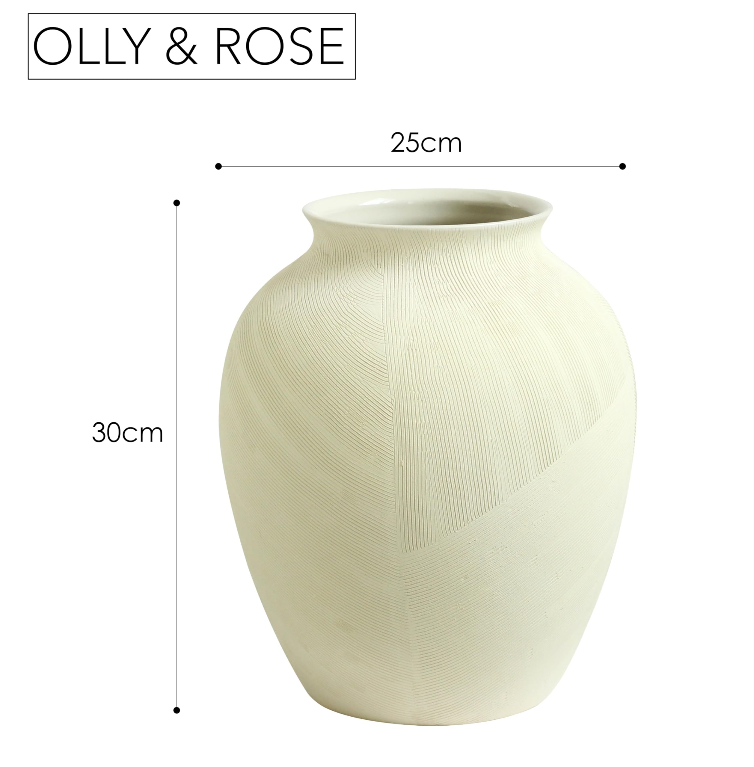 Rhodes Vaso in ceramica beige extra large con linee spazzolate, altezza 30 cm, vaso per fiori contemporaneo per la decorazione della casa