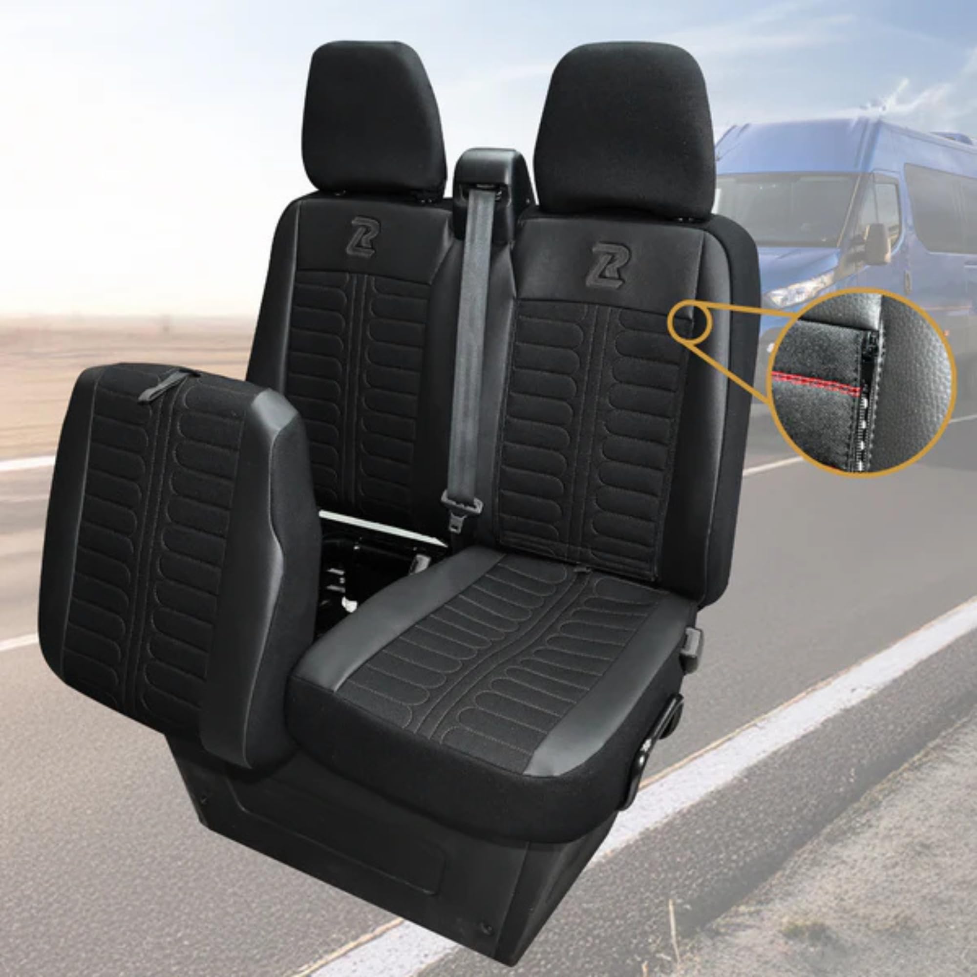 LUCARO Housses de Siège Auto Set Tornado pour Iveco Daily à Partir de 2014 1+2 Noir – Housses de Siège Auto Résistantes, Tissu Confort Fabriqué en Tissu D’ameublement et Cuir écologique
