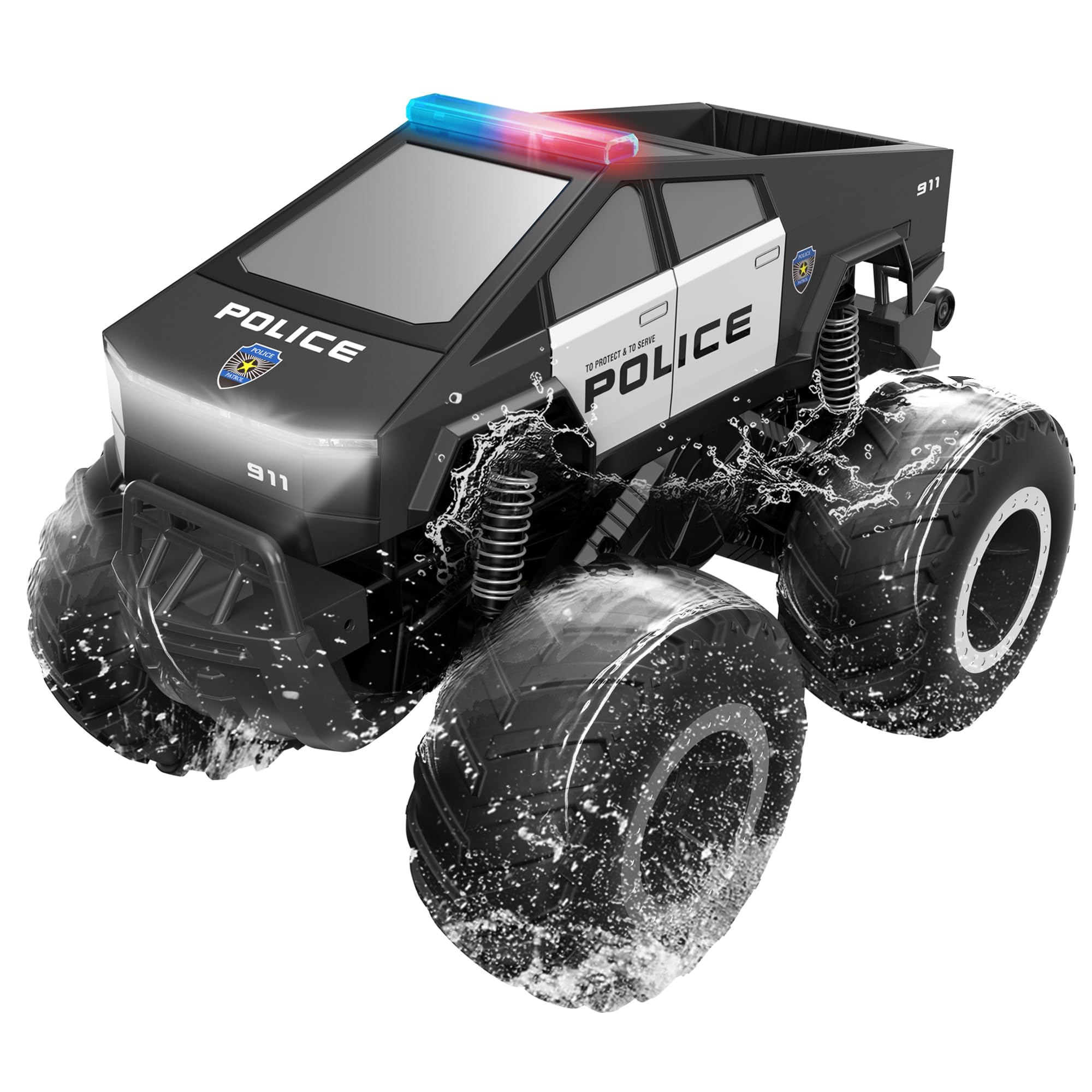 GoBang 1 16 Amphibious Cyber Police Car Monster Truck Toys Remote Control Car Waterproof Rc Cars 4WD All