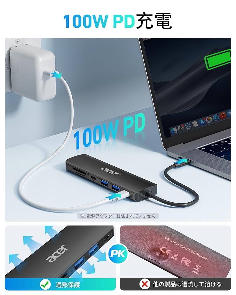 hisa0907723　300ミリ 360ミリ 合計5本 Amazon.co.jp: Acer USB C ハブ 7-in-1 USB Type C 3.1 ハブ 4K