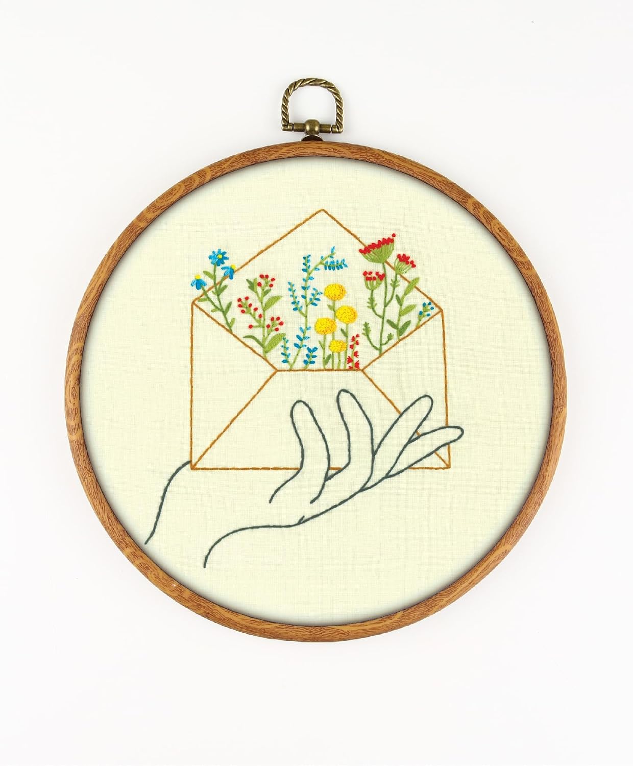Letter from Nature EM400 - DIY Embroidery Kit. Set of Threads, Needles, Stamped Cloth, Needle Threader, Embroidery Clippers and Printed Color Pattern Inside.
