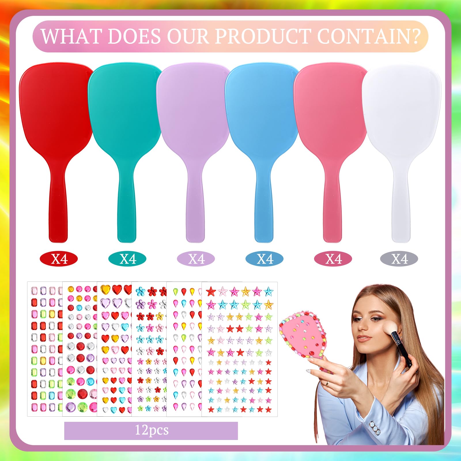 Wonderjune 24 Pcs Handheld Mirror DIY Decorate Your Own Mermaid Princess Mirror for Classroom Princess Birthday Party Favors Crafts Mermaid Game Decorations Supplies