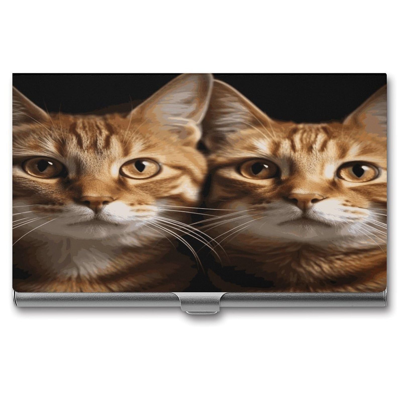 JTREHY Cats Business Card Holder Slim Purse Name Card Holder Portable Metal Business Card Case Wallet Large Capacity Lightweight Business Card Case for Men Women