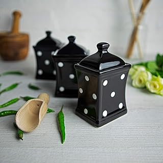 City to CottageÂ® Black and White | Polka Dot | Handmade | Small 5.3oz/150ml Ceramic Kitchen | Herb Spice | Storage Jars Set of 3| Containers | Canisters