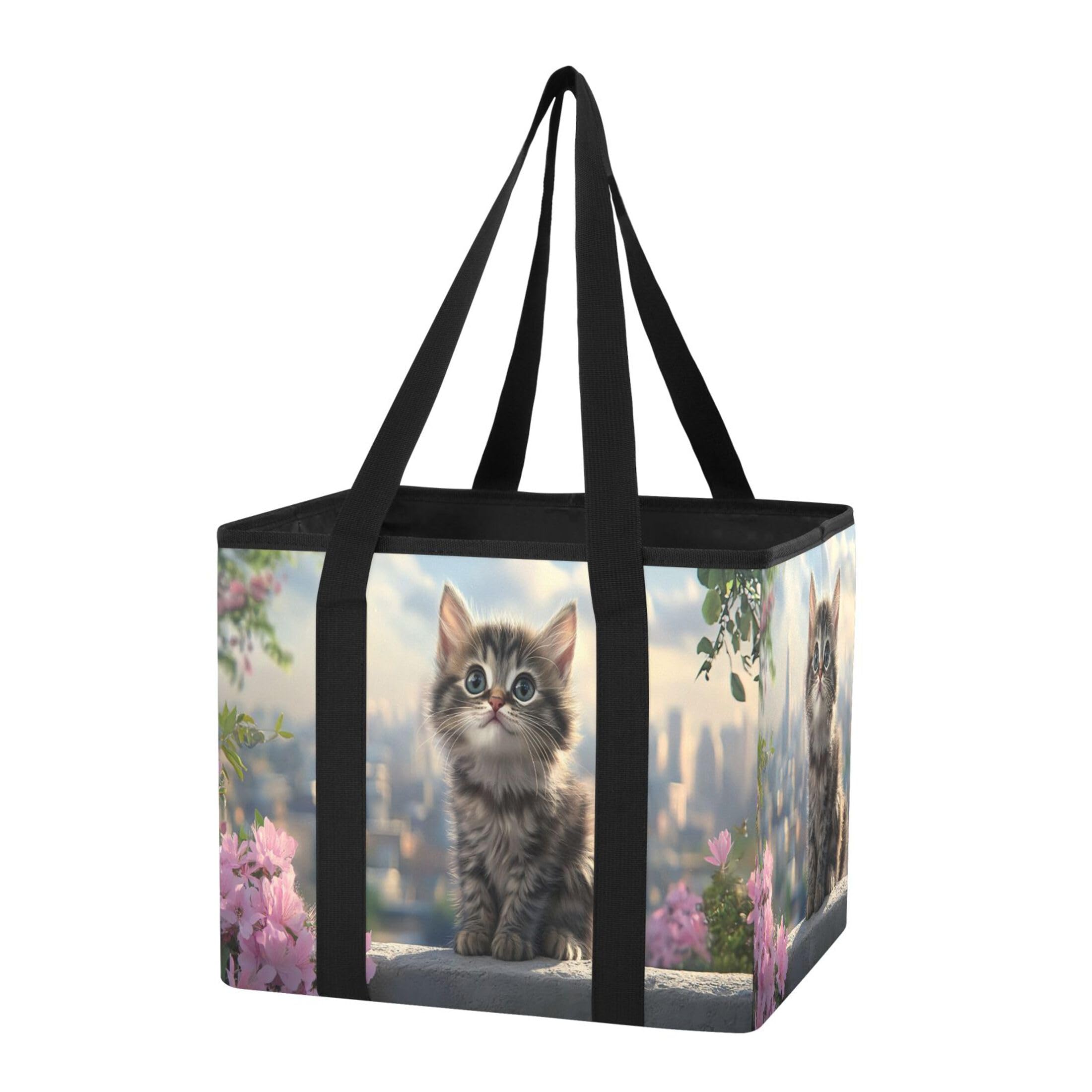 Kutsu Car Trunk Organizer Cute Kitten Collapsible Storage Organizers Oxford Car Storage Bin with Reinforced Handles, Non-slip Universal Fit SUV Truck Van, 1 Pack