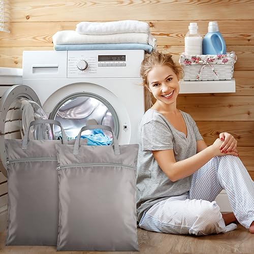 Miniatura 5 de 2 bolsas de lavandería de viaje con asa bolsa de ropa sucia para viajar colgar la ropa con dos bolsillos con cremallera lavable impermeable