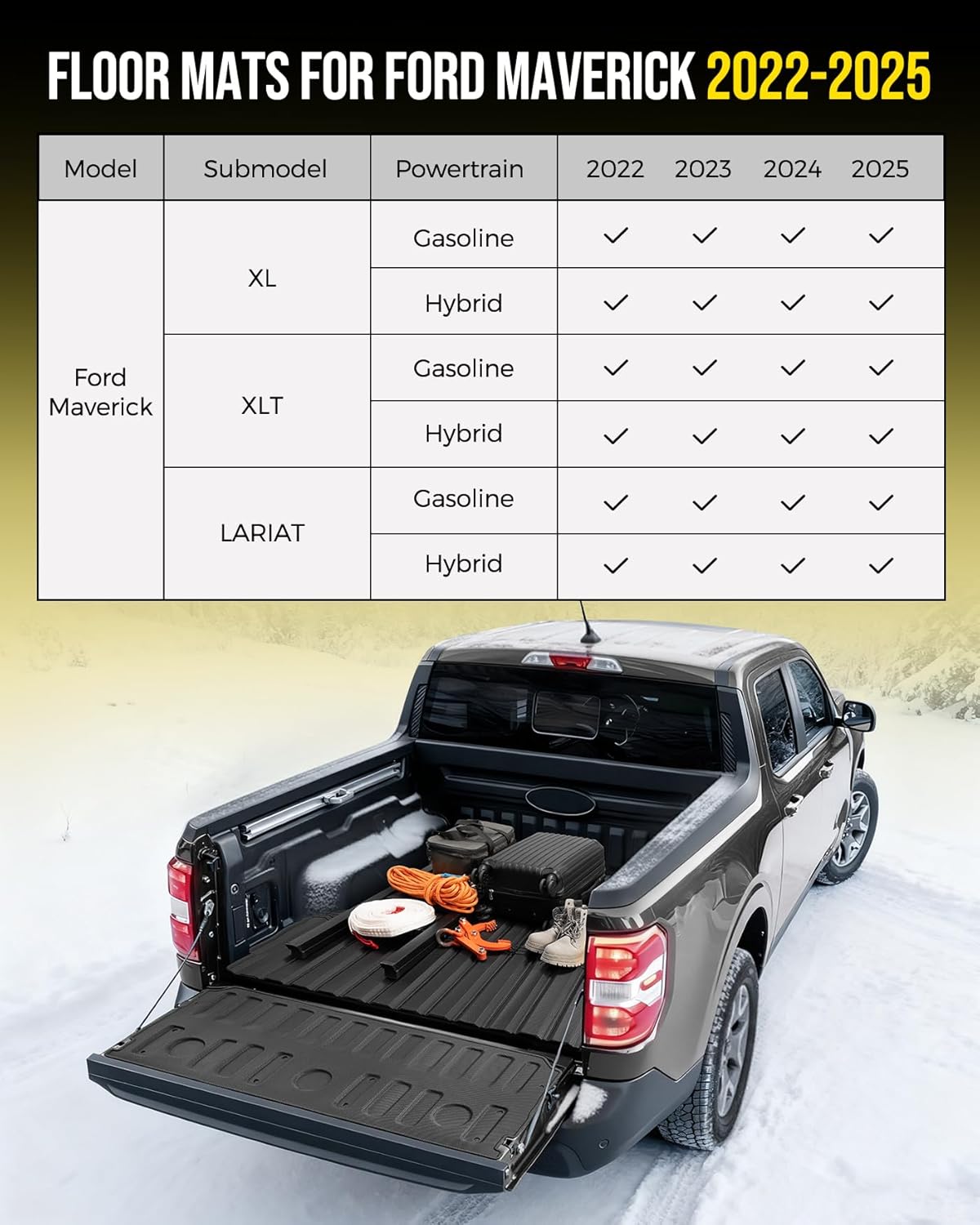 for Ford Maverick 2022-2025 Floor Mats Truck Bed Mat Tailgate Mat (4.5Ft) All Season Weather Heavy Duty TPE Waterproof Anti-Slip Tech Truck Bed Liner for Ford Maverick 2022 2023 2024 2025 Accessories