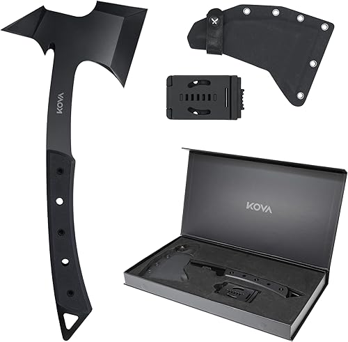 KOVA Hacha de espina negra, acero inoxidable, longitud total de 14 pulgadas, hoja de 6.8 pulgadas, mango G10, hacha ligera y duradera, ideal para