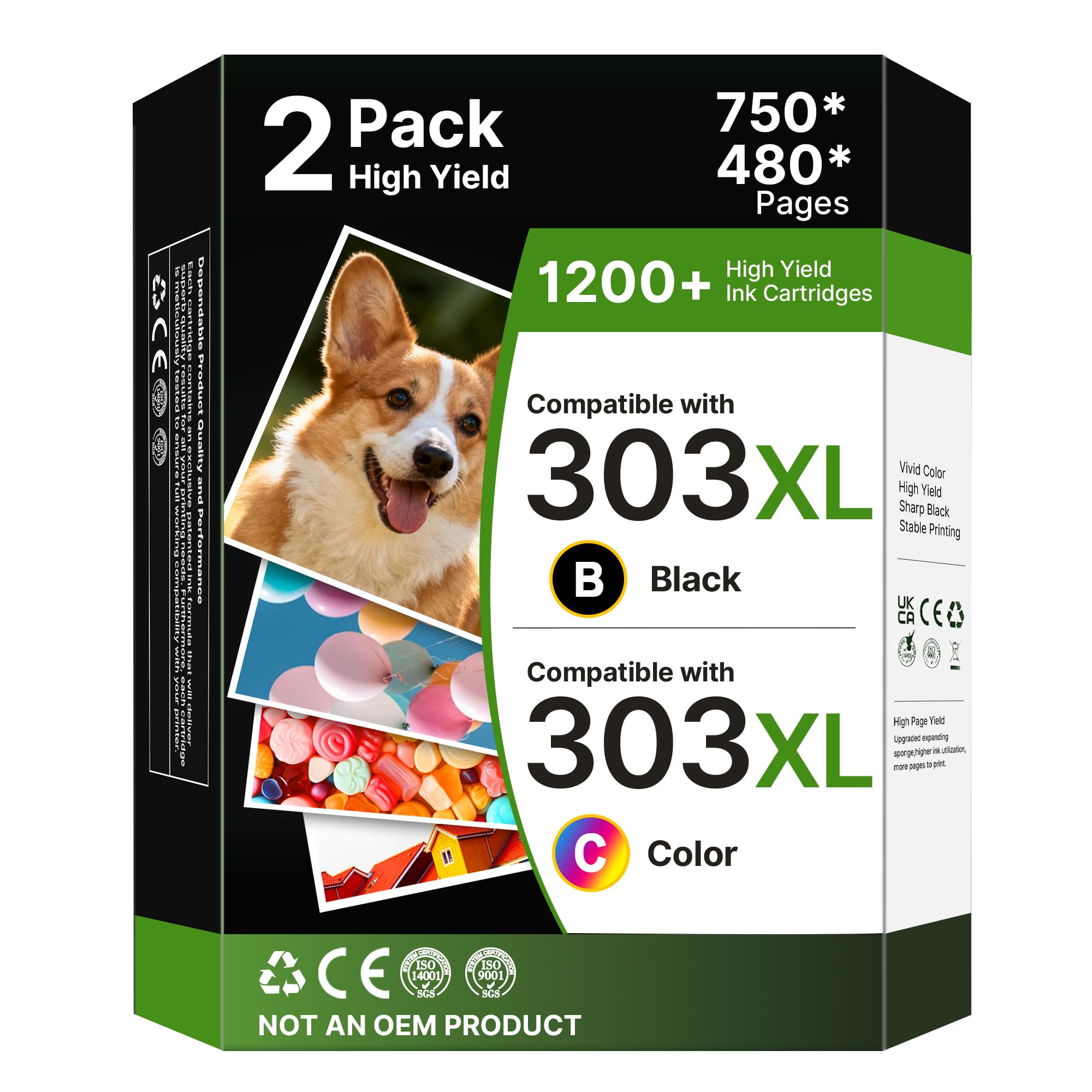 303XL Ink Cartridges Black and Colour Compatible for HP 303 303 XL (2-Pack)