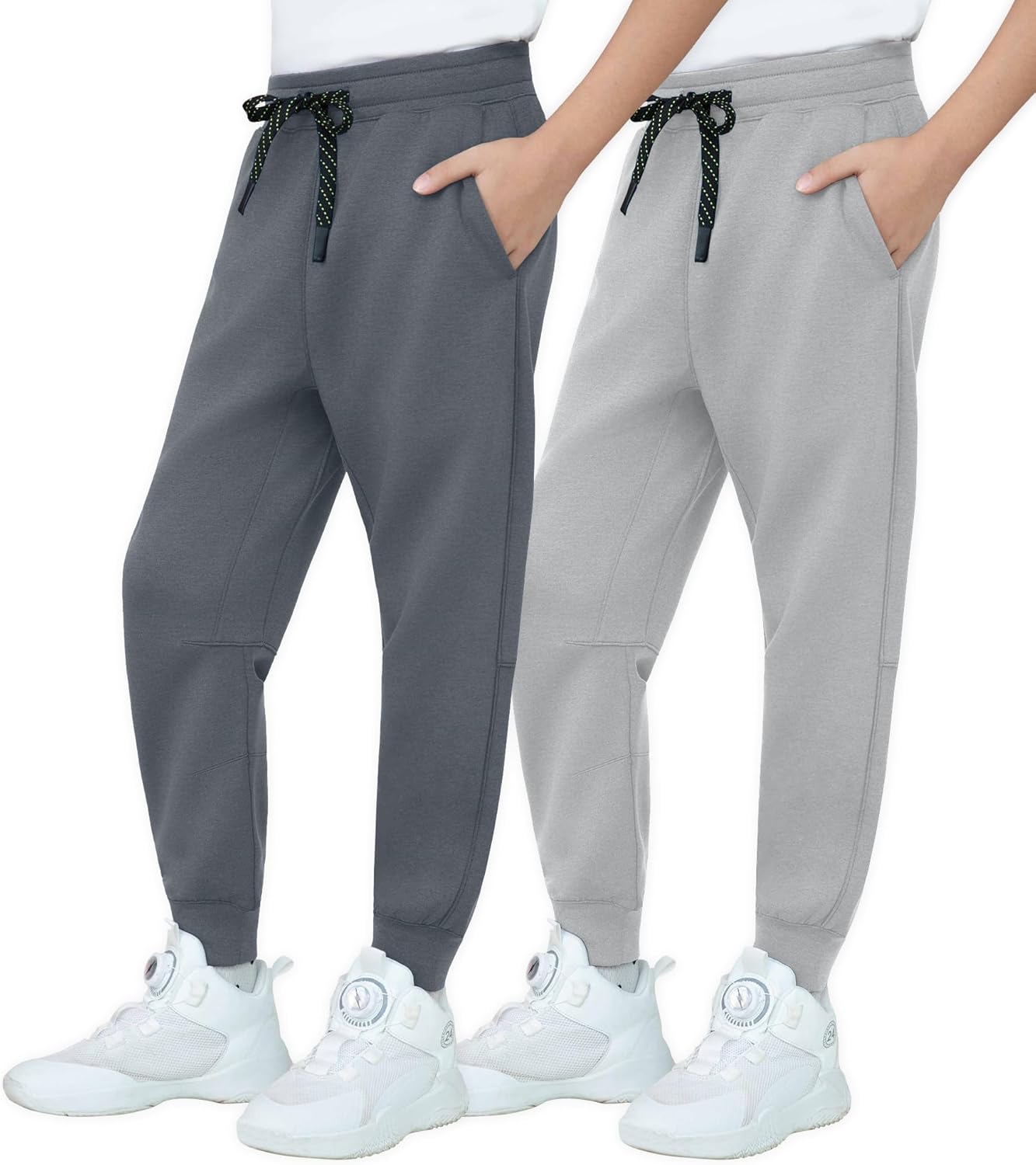 MERIDIANO 2 Pack Boys Joggers Lightweight Athletic Pants, Soft Scuba-Style Fabric Jogging Pants for Kid Youth with Drawstring