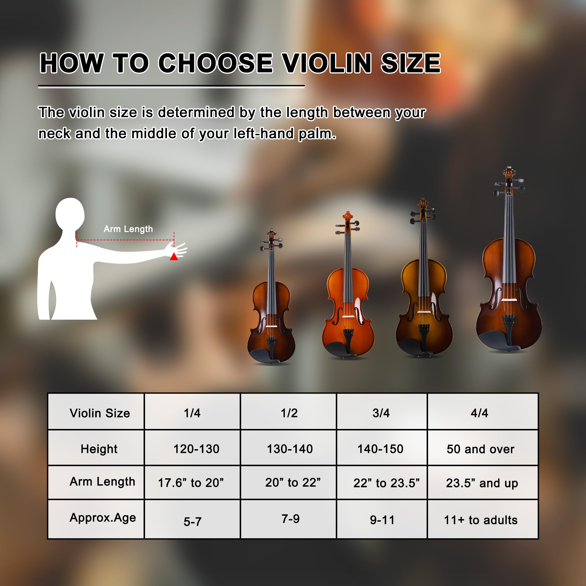 ADM Violino acustico per principianti 4/4, set di violino in legno massello di ebano, per adulti, adolescenti, studenti, starter kit con custodia rigida, spalliera, arco, leggio musicale, corde