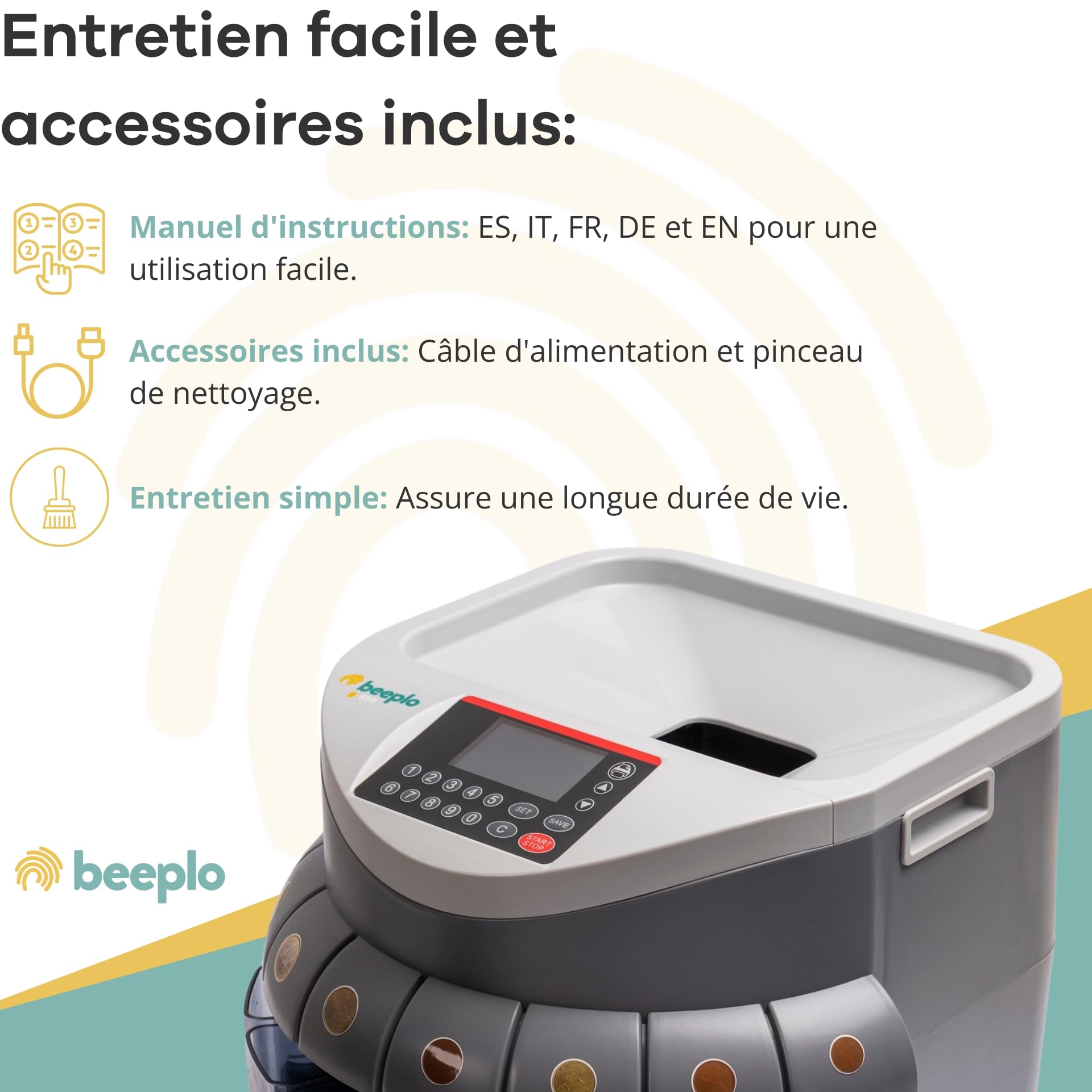 g-550 | Compteur de pièces en euros | Jusqu'à 800 pièces par cycle | Indique la valeur totale et par pièce | Précision Totale | Garantie 4 ans