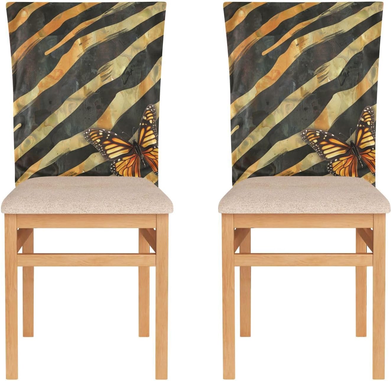 ALAZA Tiger Stripes Butterfly Chair Back Cover Set of 6, Washable Reusable Removable Chair Slipcovers Decorative Chair Cover for Home Kitchen Wedding Party