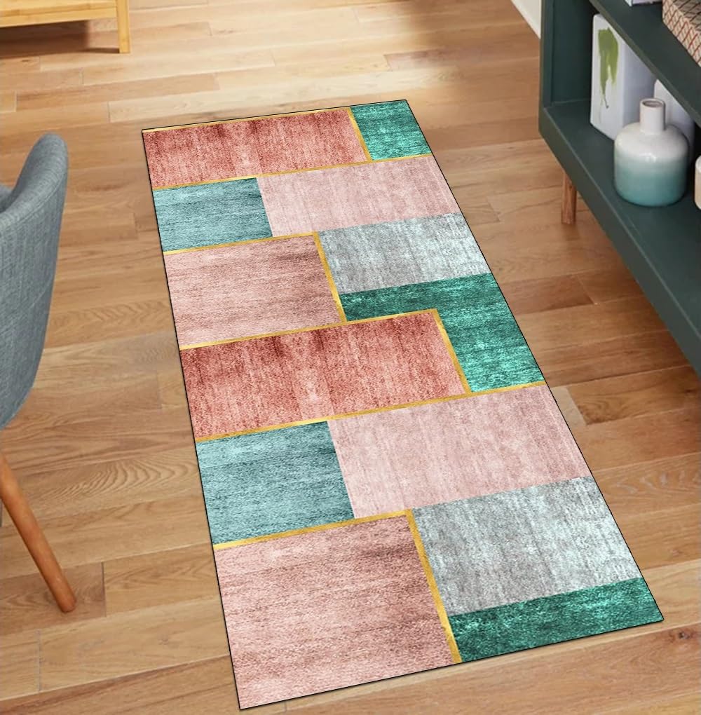 Alfombra de pasillo rosa y verde de 60x160 cm lavable para hogar