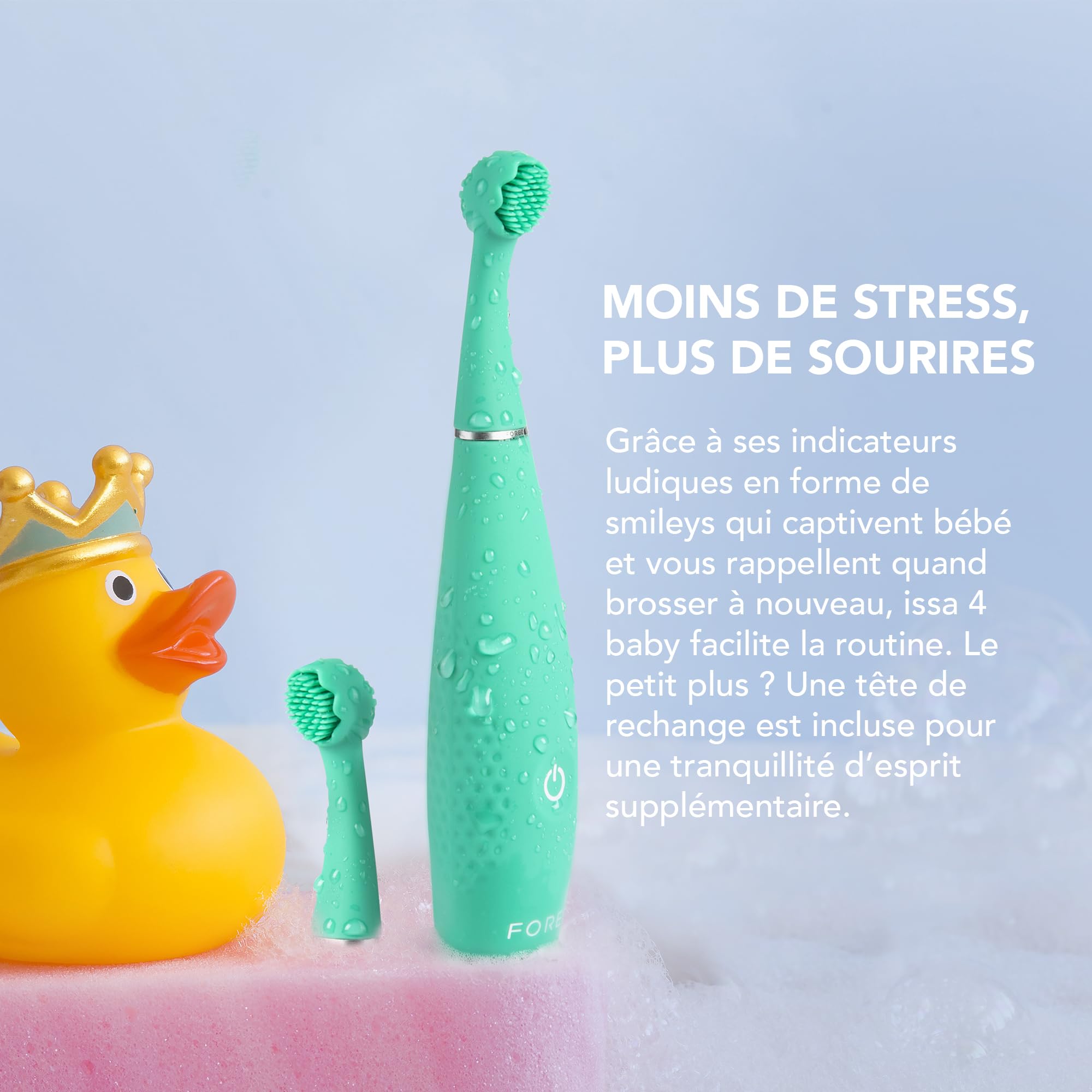 FOREO issa 4 baby – Set spazzolino elettrico sonico in silicone per bambini, setole bifacciali, pulizia denti, massaggio gengivale, 12 mesi di cura con testina extra, 240 giorni batteria, portatile