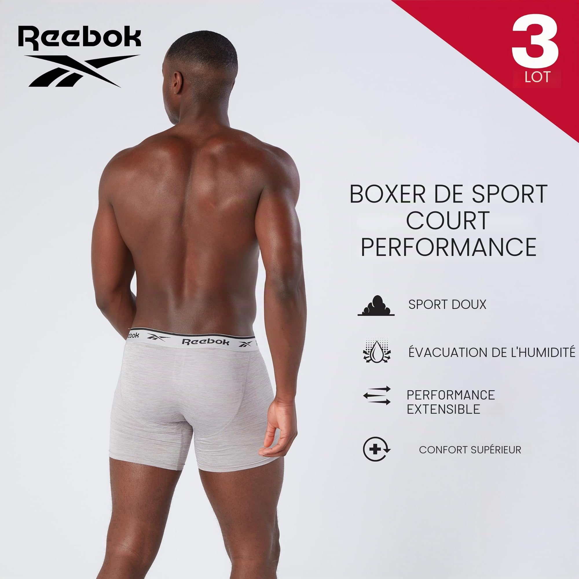 Reebok Boxers Ainslie pour Homme | Lot de 3 Boxers de Sport Respirants et Extensibles | sous-vêtements pour Homme | Boxers en lot