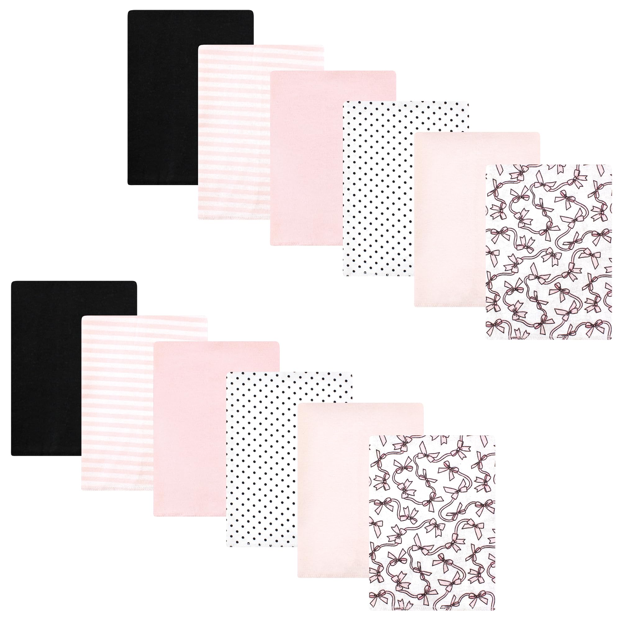 Hudson Baby Unisex Baby Cotton Poly Flannel Burp Cloths Bundle, Pink Bows, One Size