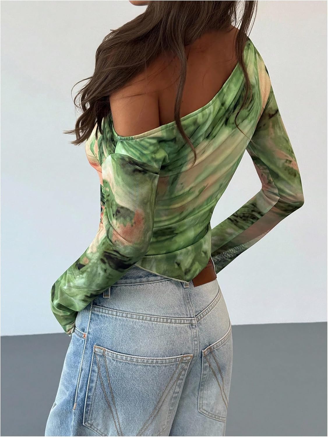 Floerns Women's Going Out Off The Shoulder T Shirts Long Sleeve Hanky Hem Mesh Y2k Tee Tops - Image 3