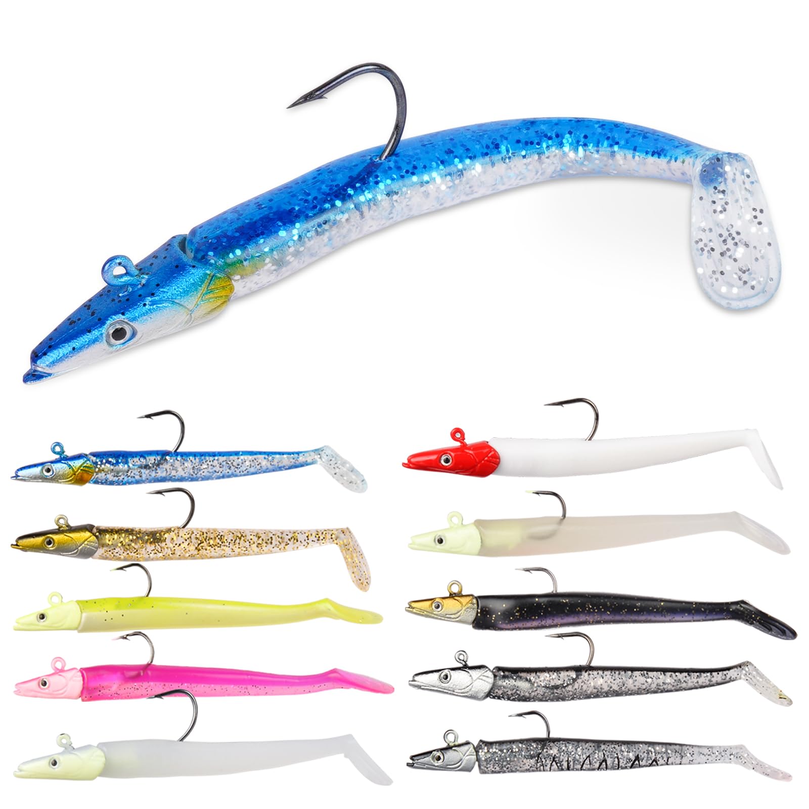 HOTUT Soft Señuelos de Pesca, Señuelos Blandos, de Goma para Lubina, Sábalo, Lucio, Trucha, Pesca de Carnívoros, señuelos de Pesca de caballa de Silicona para Peces Depredadores