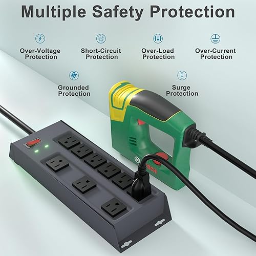 Miniatura 5 de Regleta de alimentación industrial de metal con certificación ETL, cable de extensión de 6 pies con múltiples tomas de corriente especial para