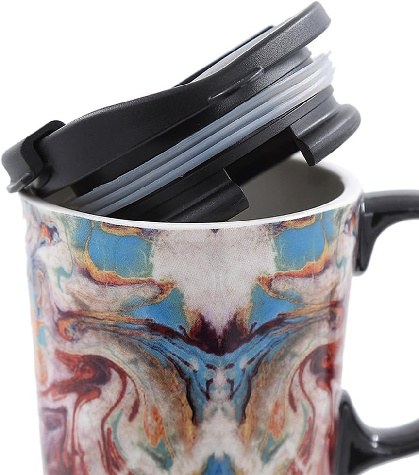 Topadorn 17oz Ceramic Travel Coffee Mug with Sealed Lid Tea Cup with Color Box, Microwave & Dishwasher Safe Unique Boho Mug, Holiday Gift Her Him - Image 4