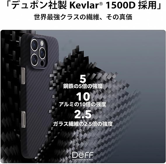 Deff ディーフ iPhone16Pro用 アラミド繊維 薄型 耐衝撃 超軽量 カーボン風調 ケース 6.3inch 16Pro