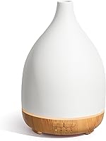 InnoGear 300ml Ceramic Essential Oil Diffuser - Handcrafted Ultrasonic Cool Mist Humidifier, 4 Timers, Auto Shut-Off for Aromatherapy, White