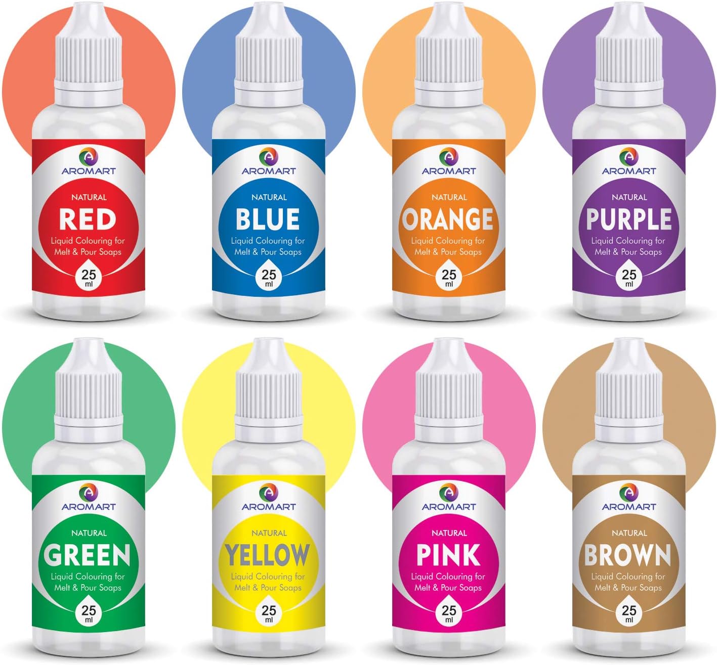 Aromart® DYE Liquid Soap Making Colours for Melt & Pour Soaps - Set of 8 (25 ml each)