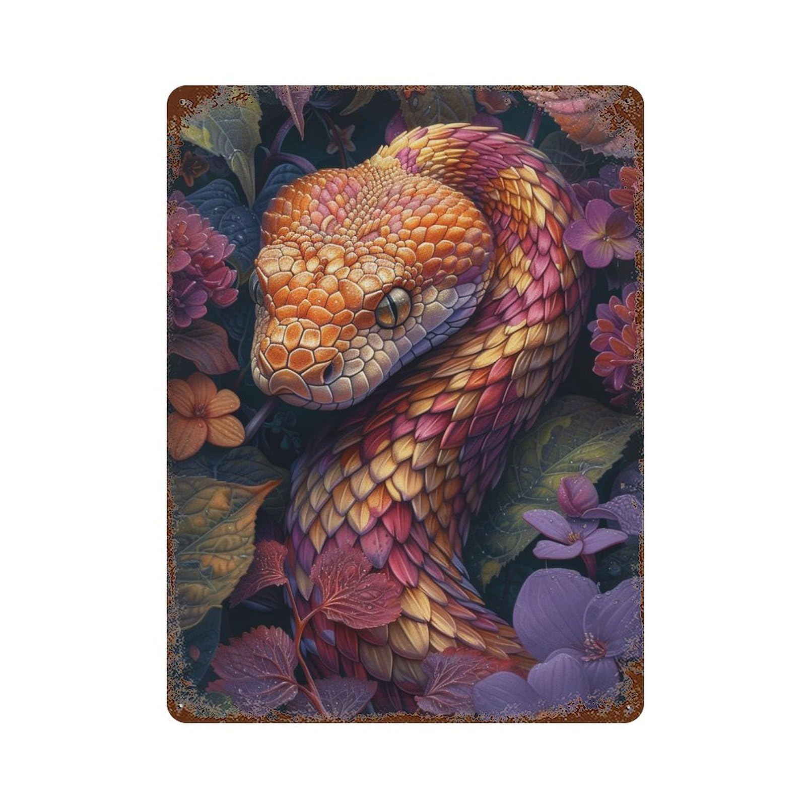 Colorful Snake Artwork-1 Rust Effect Tin Sign 15.7"x11.8", Rustic Home Decor for Cafe, Home Bar And Lounge Decor
