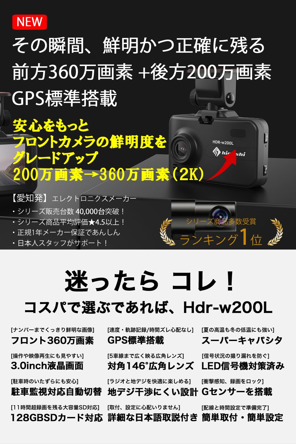 Amazon | ヒガシ 前後2カメラ ドライブレコーダー 前後カメラ GPS 搭載