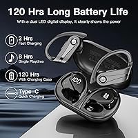 Vista 5 de Auriculares inalámbricos con reproducción de 120 horas, Bluetooth 5.4, IPX7, impermeables, estéreo, graves sobre la oreja, con ganchos