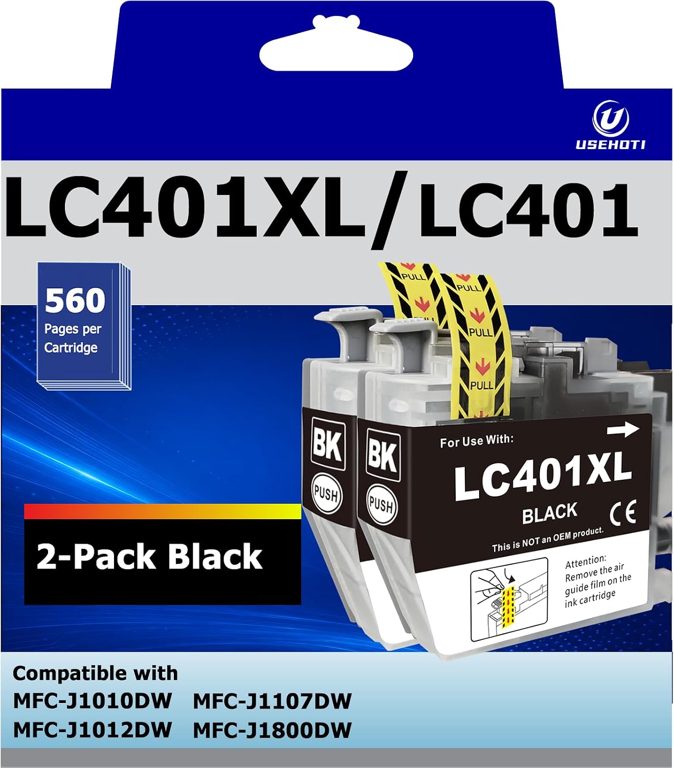 LC401XL Black Ink Cartridges Compatible with Brother LC401, 2-Pack