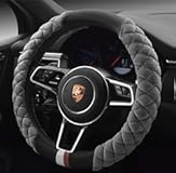 HAOKAY Luxury Fluffy Winter Steering Wheel Cover for Men Women,Soft Warm Short Plush Steering Wheel Cover Gray Fuzzy with Universal 14.5-15 Inch