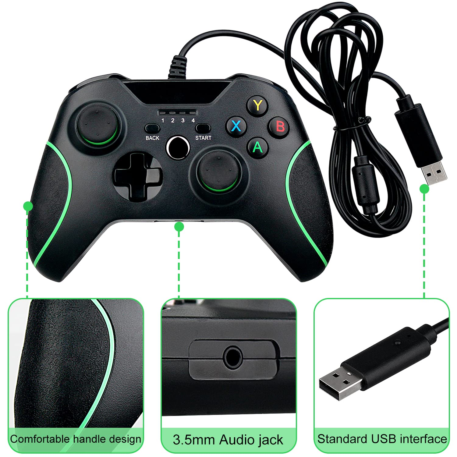 OSTENT Controller USB cablato Joystick Gamepad per Microsoft Xbox One/Xbox One S/PC portatile Windows Colore nero