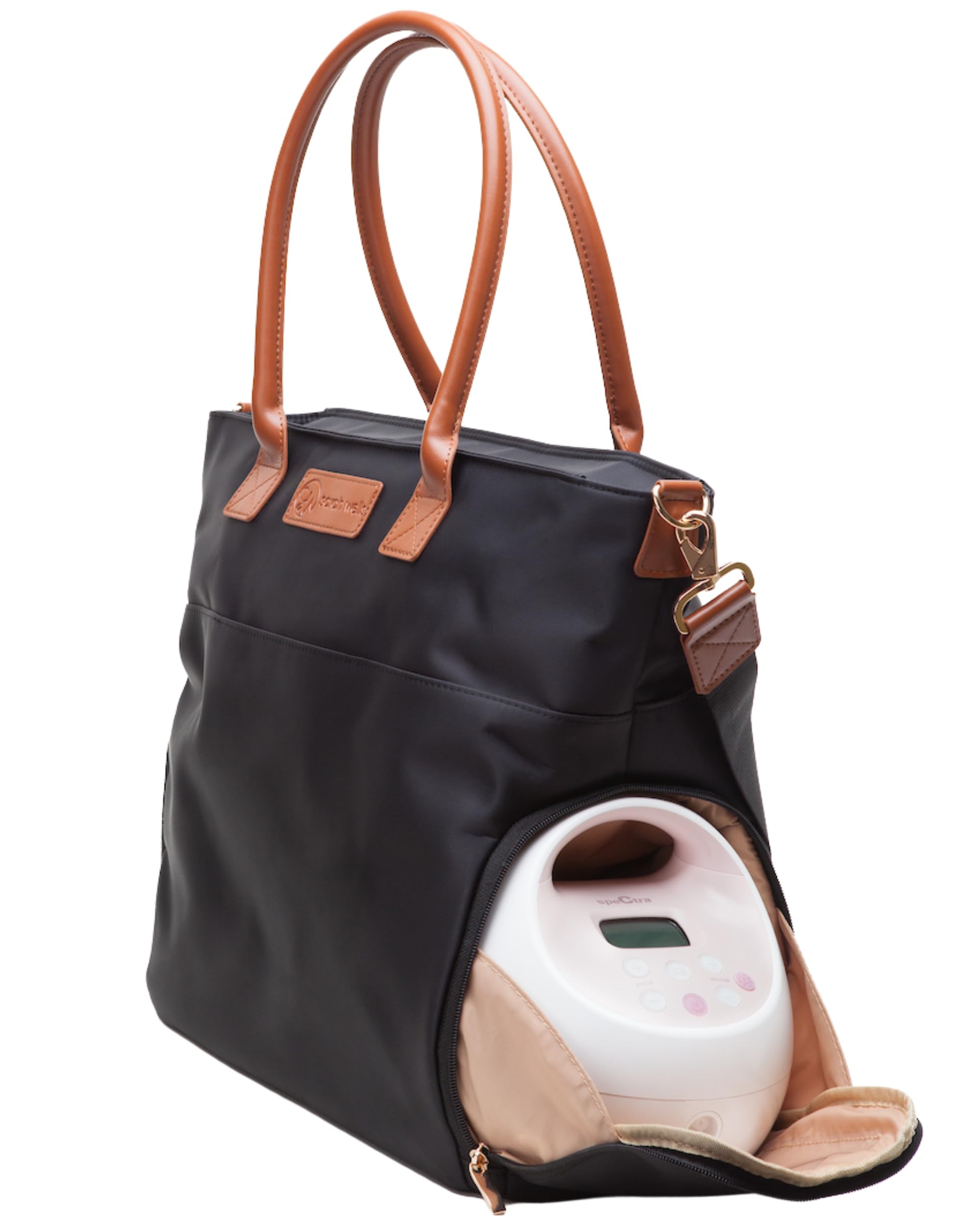 Abby Sac fourre-tout pour tire-lait avec sangles en cuir véritable – Sac de pompage élégant avec poches isothermes, rangement pour ordinateur portable et intérieur facile à nettoyer – Pour le travail