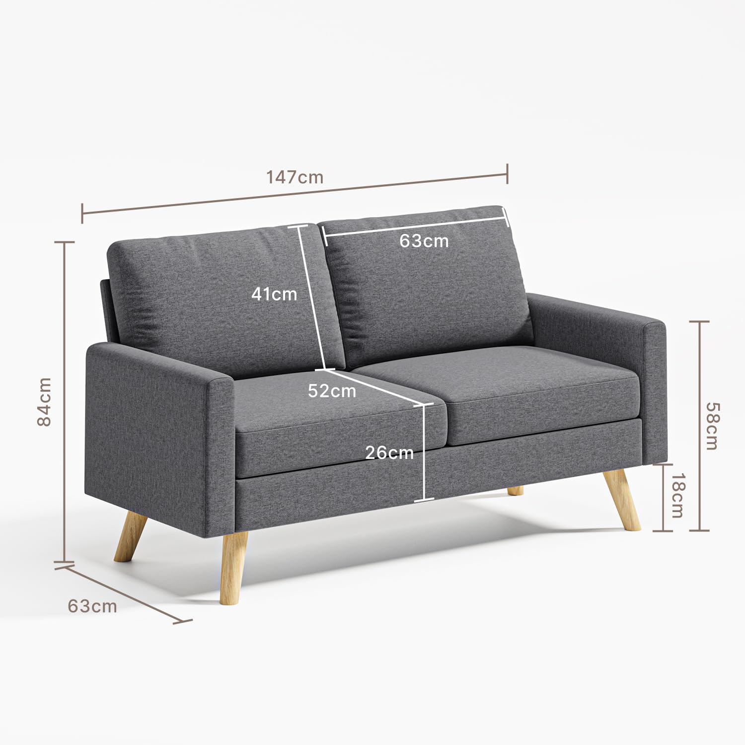 Divano moderno a 2 posti, Divanetto,Divano con braccioli con 2 cuscini per soggiorno,camera da letto,ufficio,facile da montare,146 x 71 x 86 cm,Grigio scuro