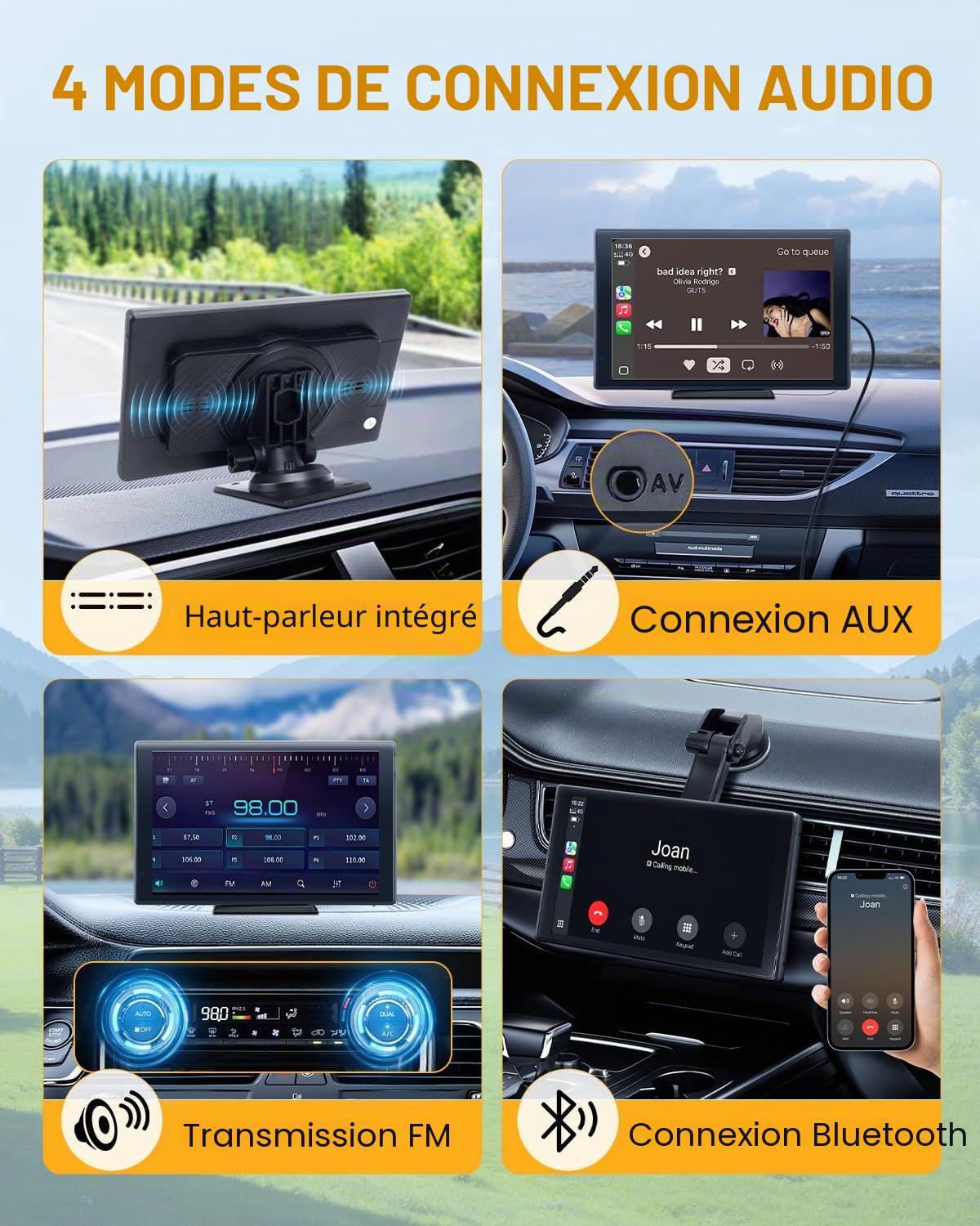 8 Pouces Carplay sans Fil Écran Carplay Voiture Android Car Play avec Camera de Recul pour Apple Ecran Tactile avec Mirror Link Navigation GPS Commande Vocale Entrée AUX FM