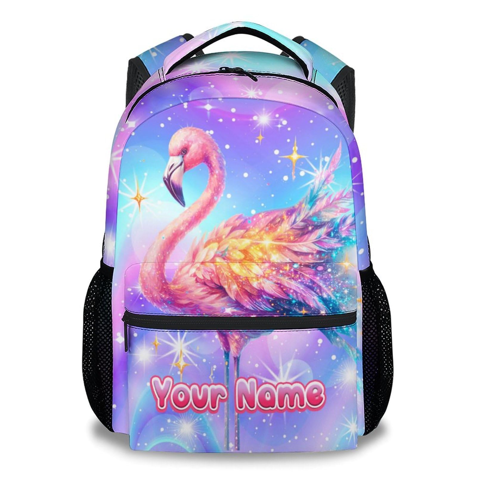 Personalized Kids Backpack, Flamingo Backpack for Girls, 17 Inch Custom School Bag for Primary Preschool, Large Capacity School Supplies