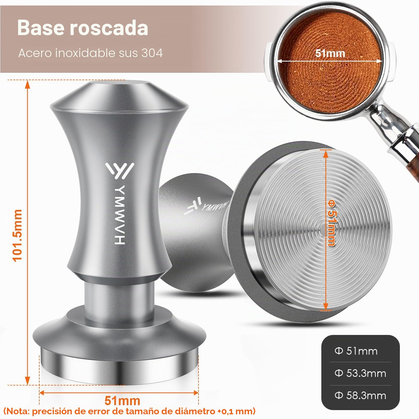 Prensador de café de 51 mm, con base ondulada de acero inoxidable, 2 prensadores constantes con resorte, 30 libras, 51 mm, compatible con cafetera DeLonghi