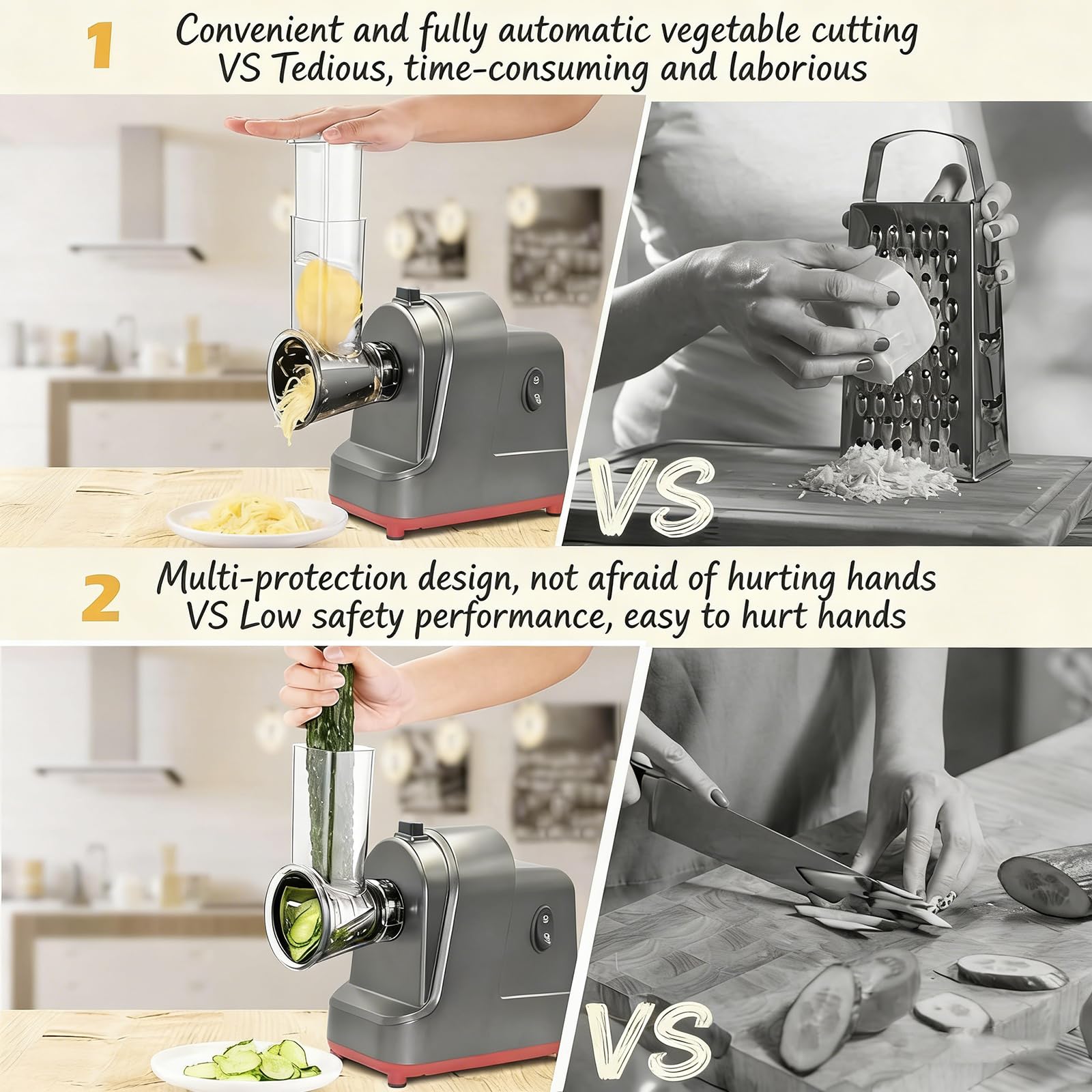 Cortador eléctrico de verduras – Procesador de alimentos resistente de gran capacidad con 4 cuchillas para cortar eficientemente zanahorias, papas y cebollas