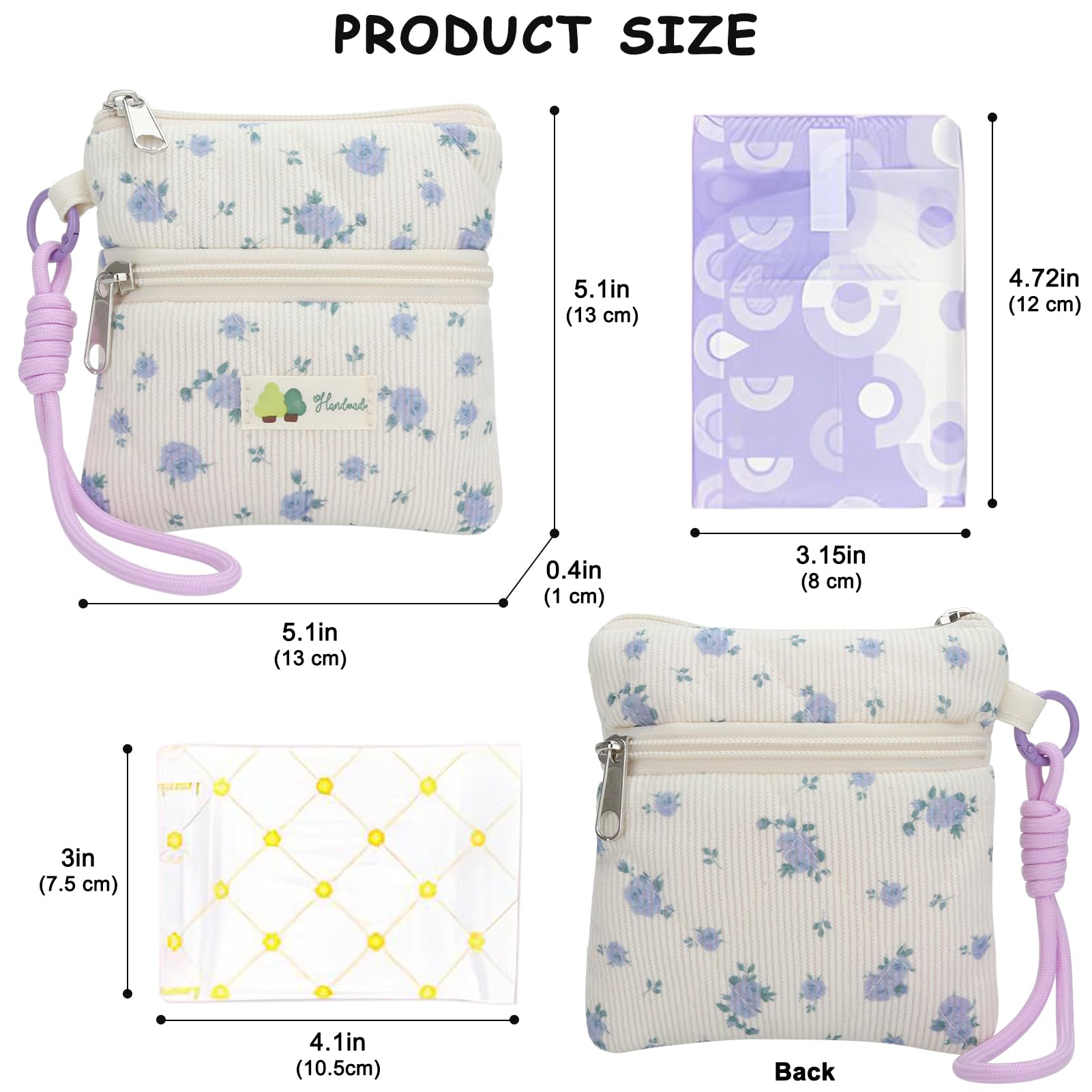 Cute Corduroy Period Bag for Purse, Discreet Zipper Sanitary Pad & Tampon Holder, Portable Coin Storage Pouch, Thoughtful First Period Gift (Blue Rose)