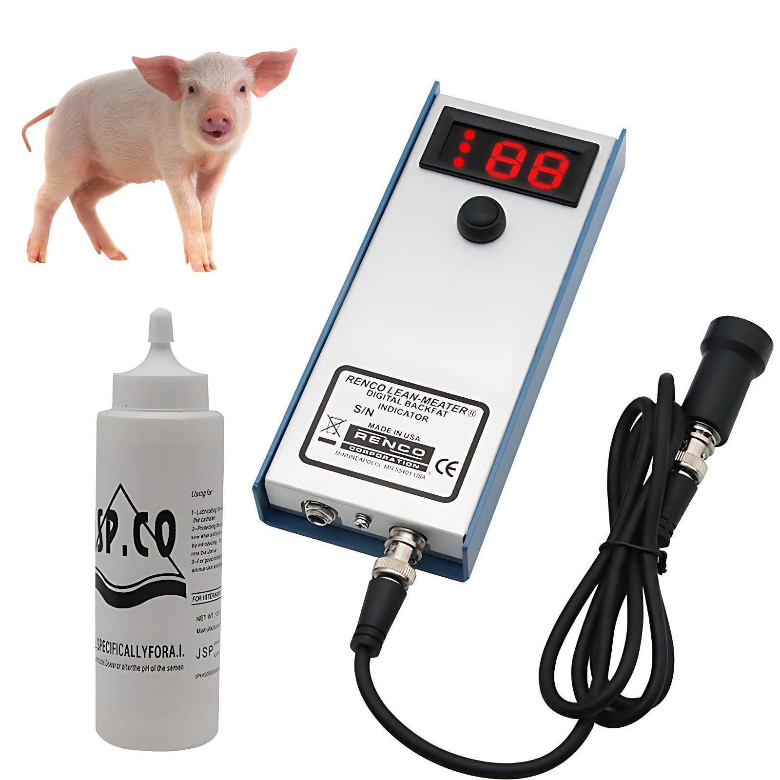 Medidor de grosor de grasa de cerdo, probador veterinario de ganado con 3 luces indicadoras, rango de medición de 4-45 mm